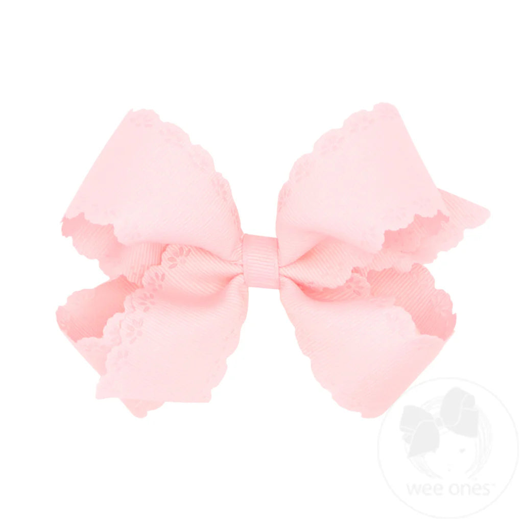 Wee Ones | Medium Grosgrain Bow with Eyelet Flower-Embossed Edges