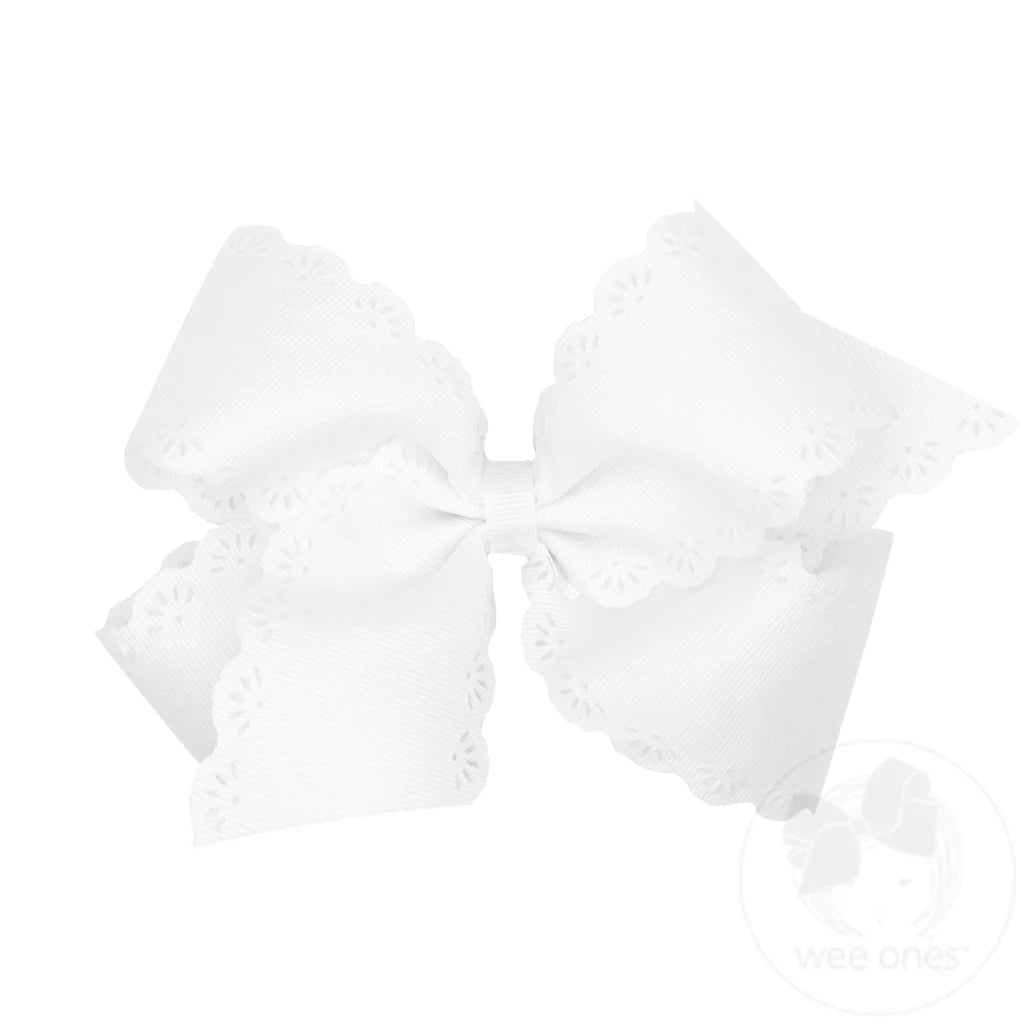 Wee Ones | Small King Grosgrain Bow with Eyelet Flower Embossed Edges