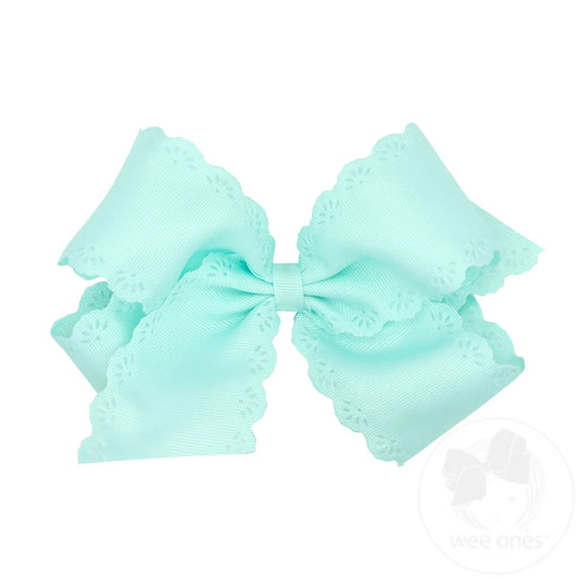 Wee Ones | Small King Grosgrain Bow with Eyelet Flower Embossed Edges