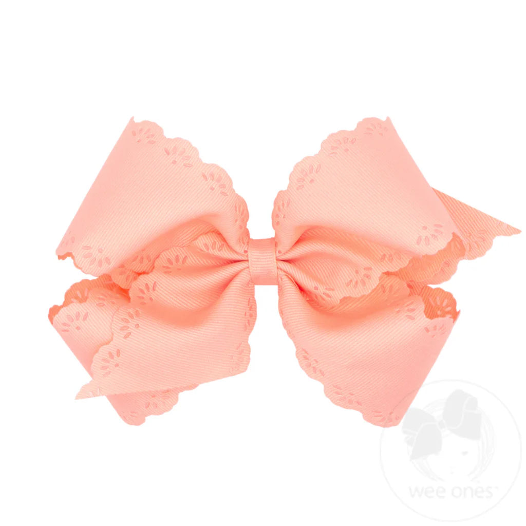 Wee Ones | Small King Grosgrain Bow with Eyelet Flower Embossed Edges