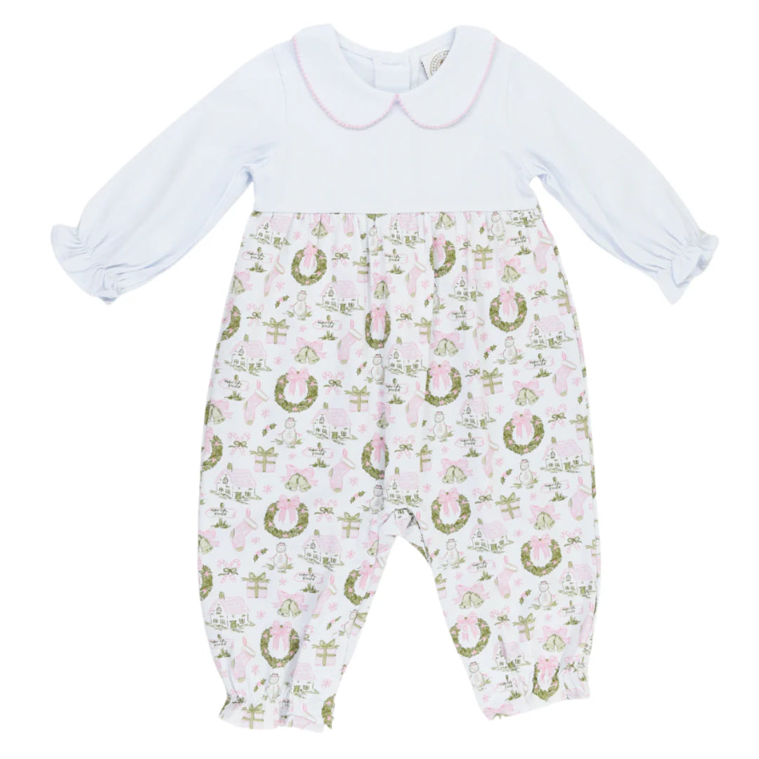 Cypress Row | Christmas Toile & Stripe Girls Collins Romper