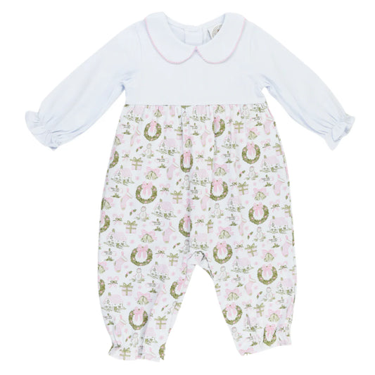 Cypress Row | Christmas Toile & Stripe Girls Collins Romper
