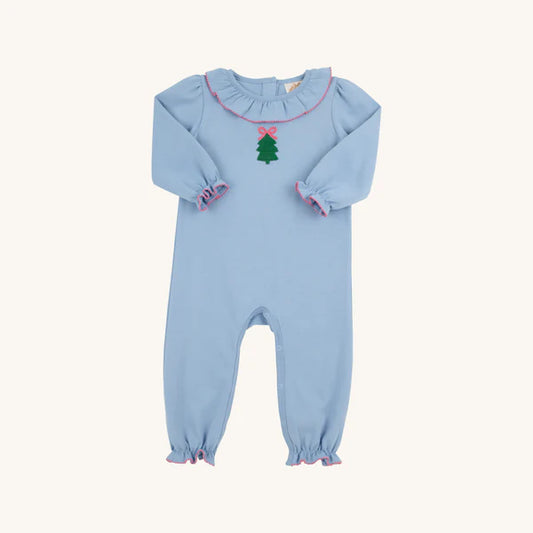 TBBC | LS Ramona Ruffle Romper - Barrington Blue/Christmas Tree