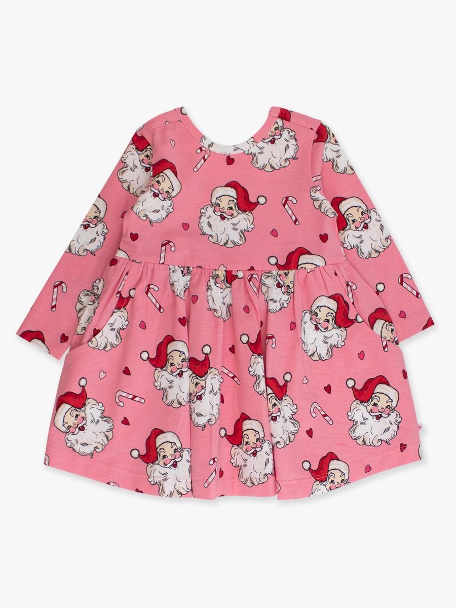 RuffleButts | Pink Santa LS Twirl Dress
