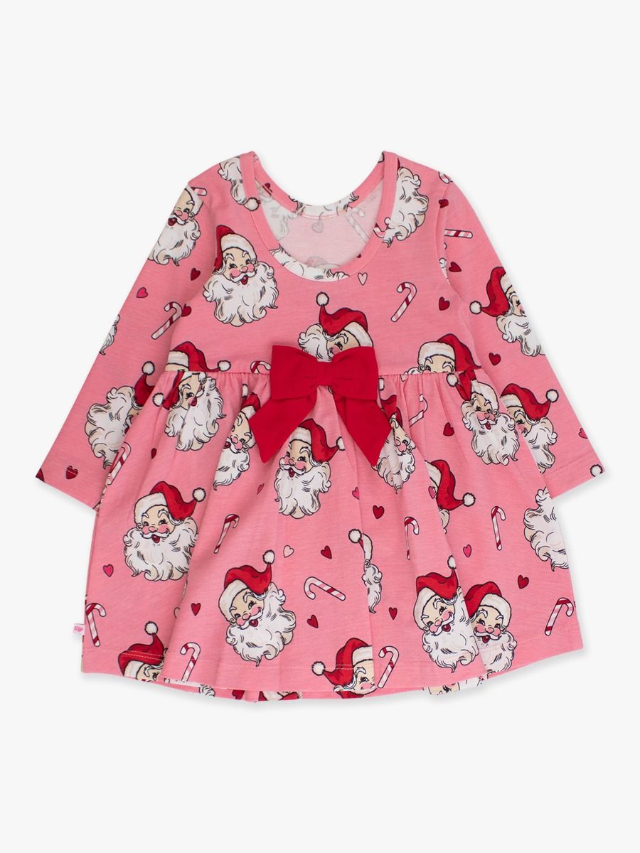 RuffleButts | Pink Santa LS Twirl Dress