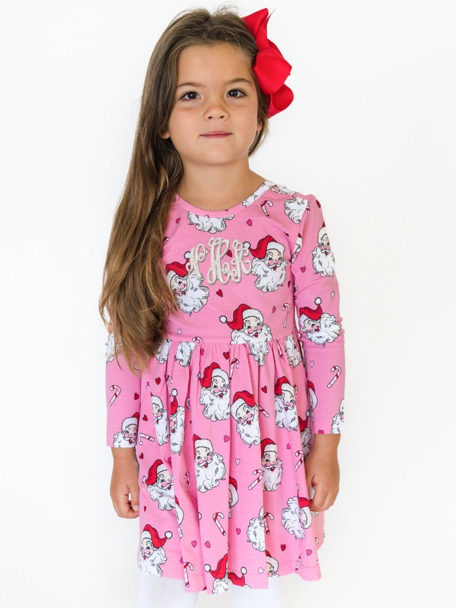 RuffleButts | Pink Santa LS Twirl Dress
