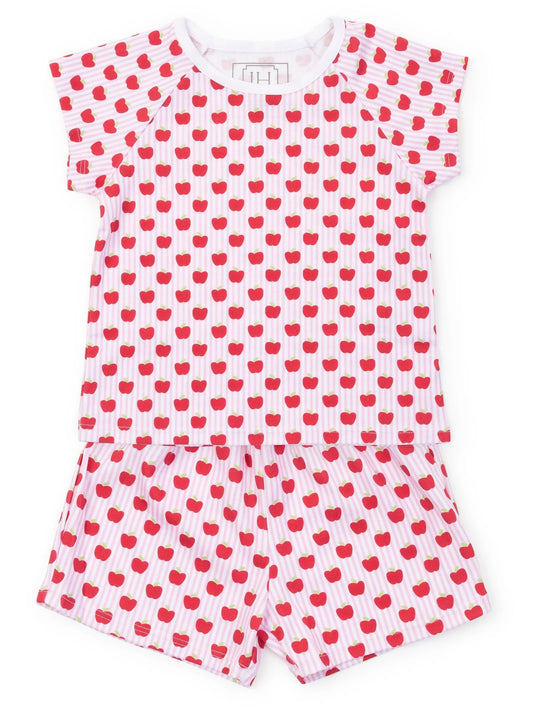 Lila & Hayes | Emery Girls' Short Set - Schoolhouse Apples Pink