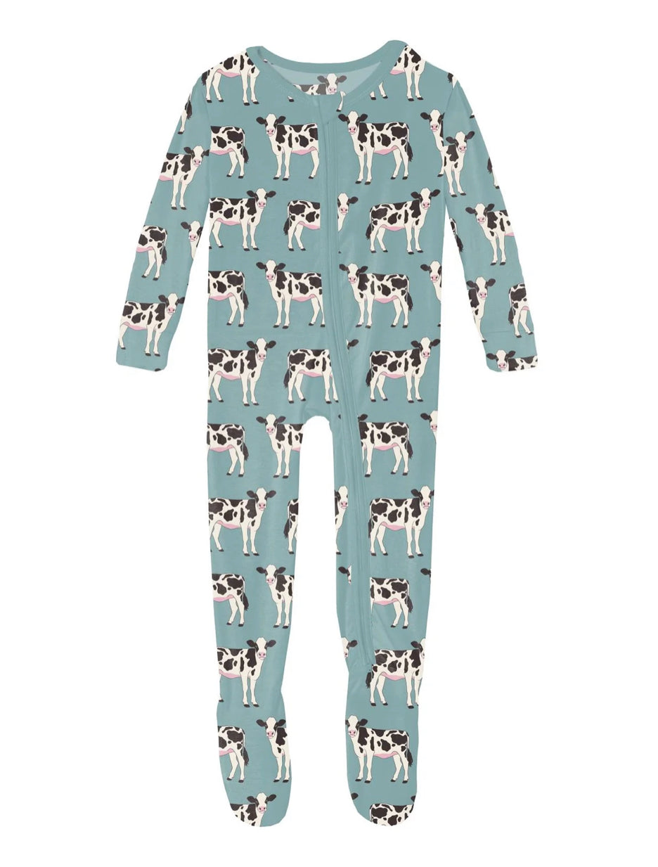 Kickee Pants - Jade Cows Footie