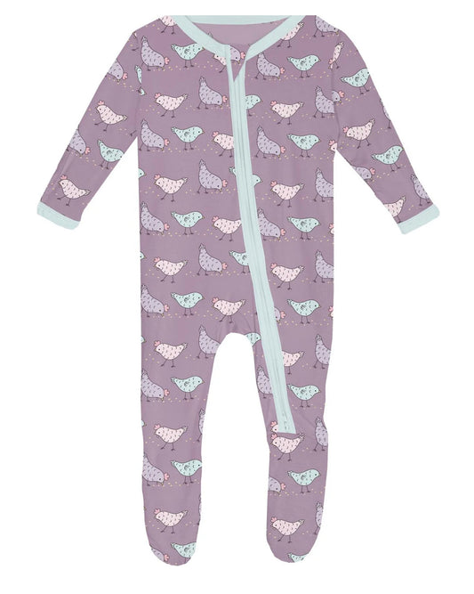 Kickee Pants - Lavender Chickens Footie