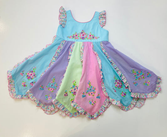 Cotton Kids - Aqua Patchwork Embroidery Dress