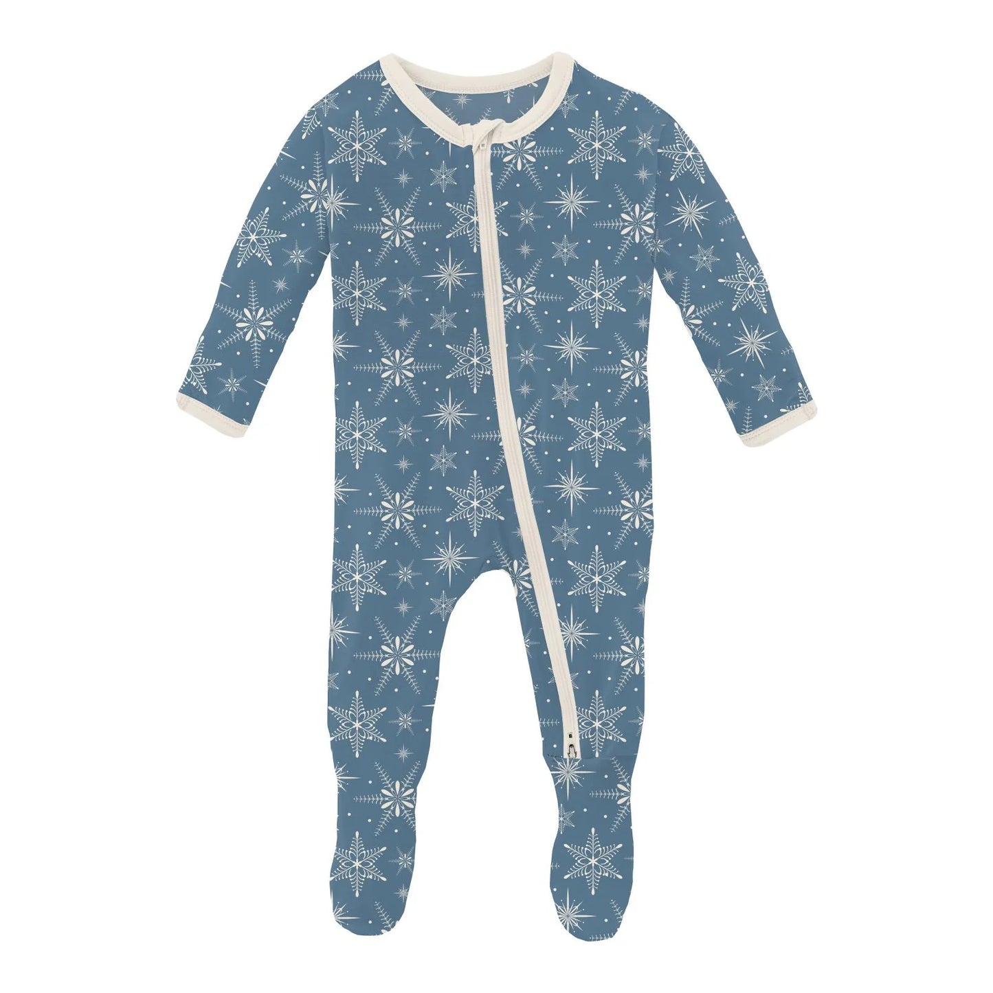 Kickee Pants - Print Footie Parisian Blue Snowflakes