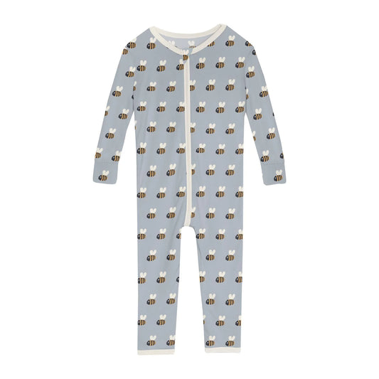 Kickee Pants - Print Convertible Sleeper Pearl Blue Baby Bumblebee