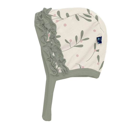 Kickee Pants - Print Ruffle Bonnet Natural Mistletoe