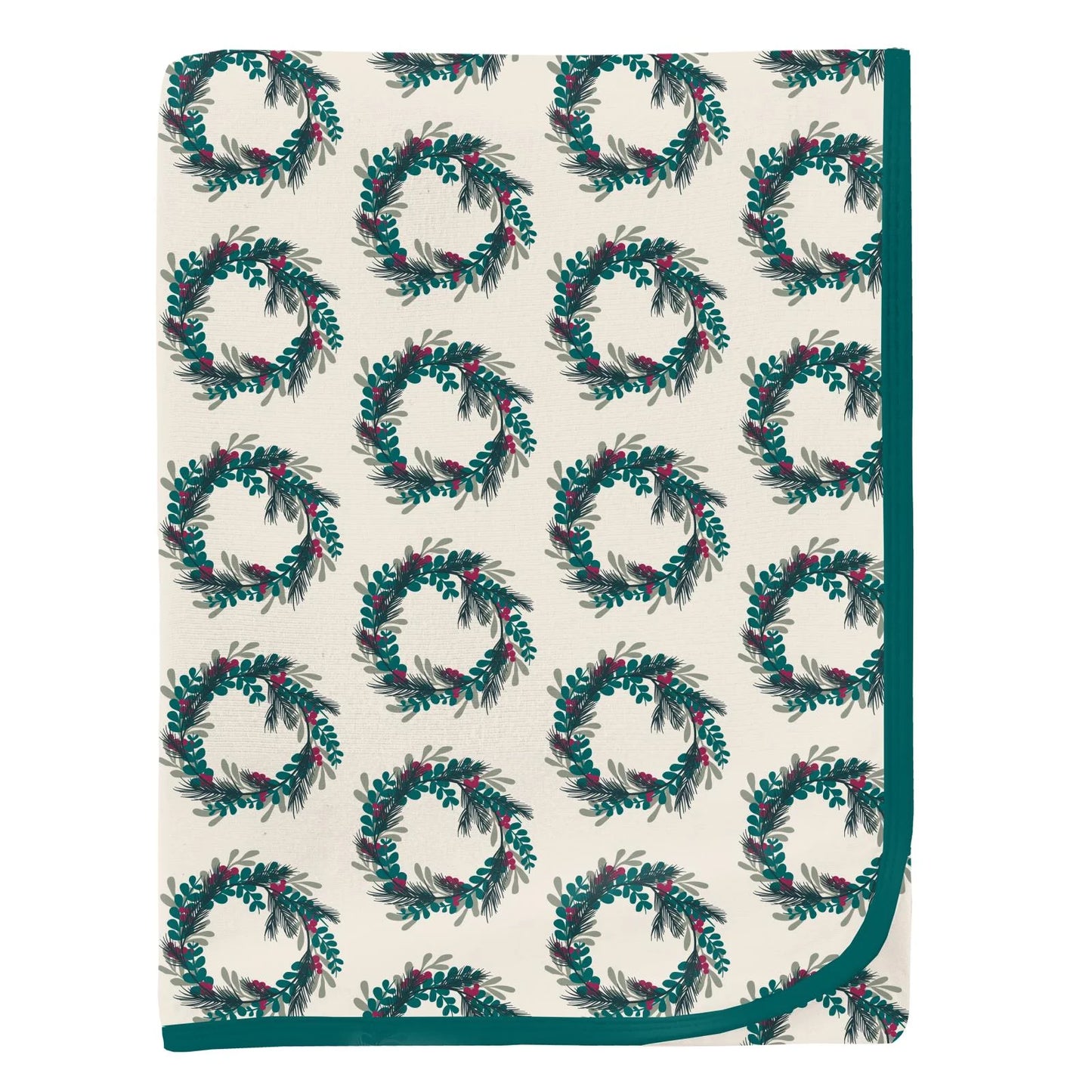 Kickee Pants - Print Swaddling Blanket Natural Holiday Wreath