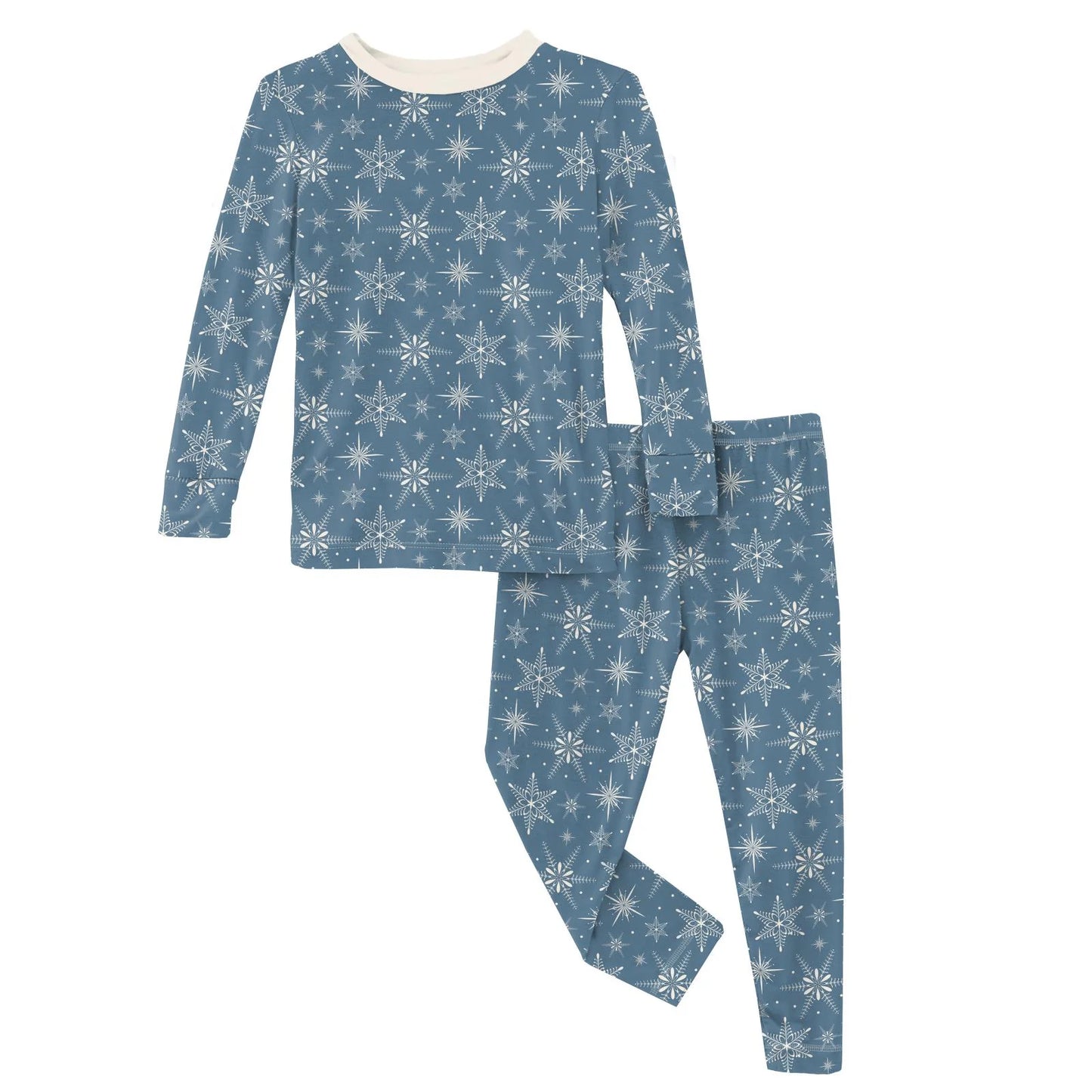 Kickee Pants - Print Long Sleeve Pajama Set Parisian Blue Snowflakes