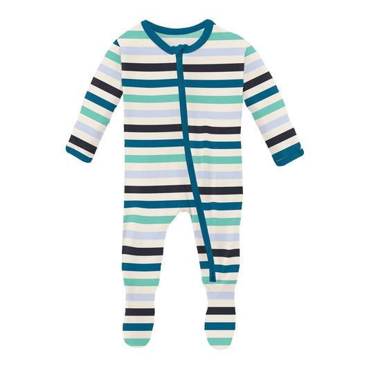 Kickee Pants - Print Footie with Zipper Little Boy Blue Stripe