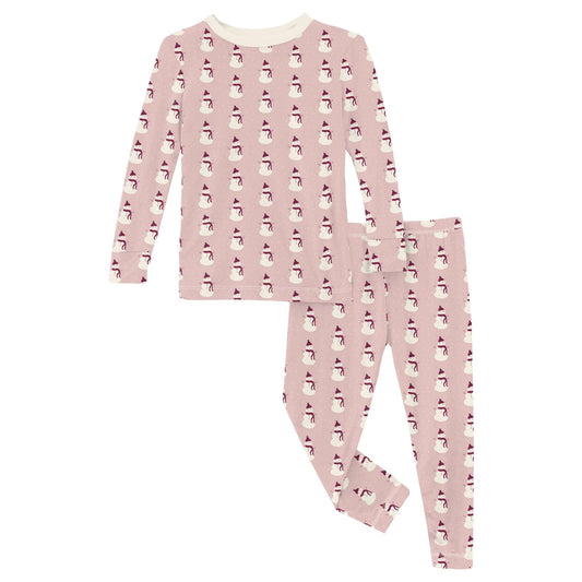 Kickee Pants - Print Long Sleeve Pajama Set Baby Rose Tiny Snowman
