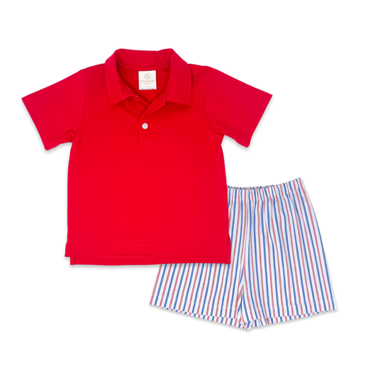 Lullaby Set - Parker Short Set Red/Patriotic Stripe