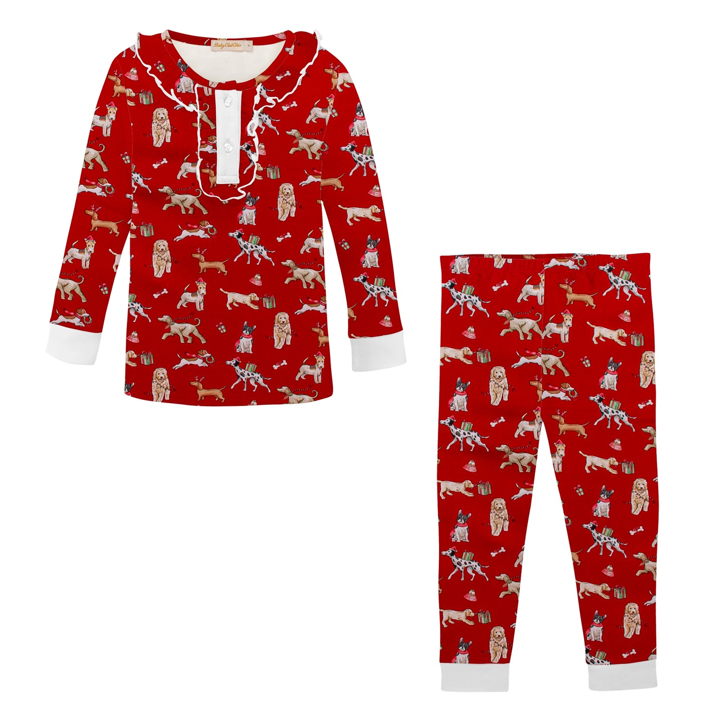 Baby Club Chic - Christmas Puppy Ruffle Kid Set