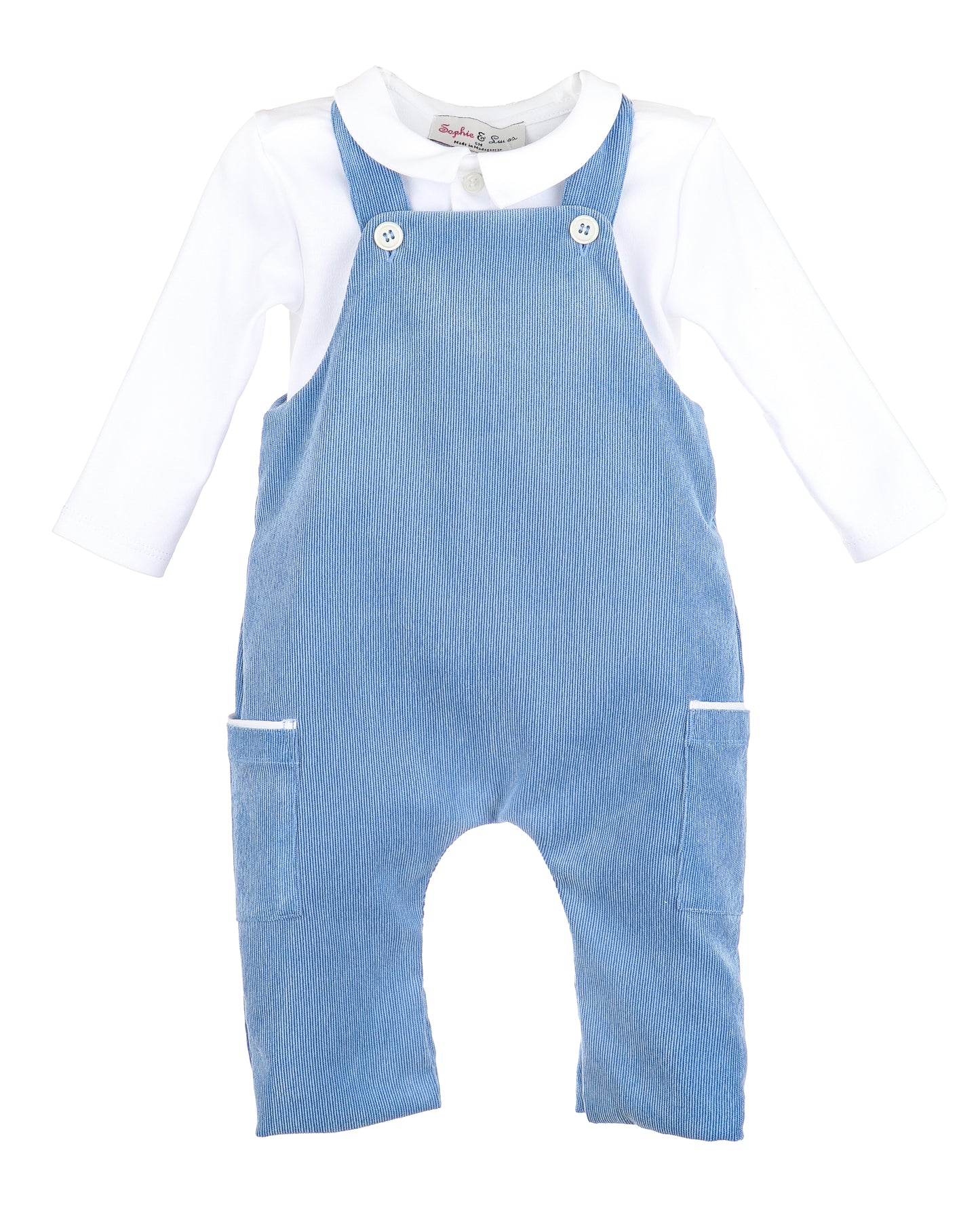 Sophie & Lucas - Comfy Cord Blue Overall Set