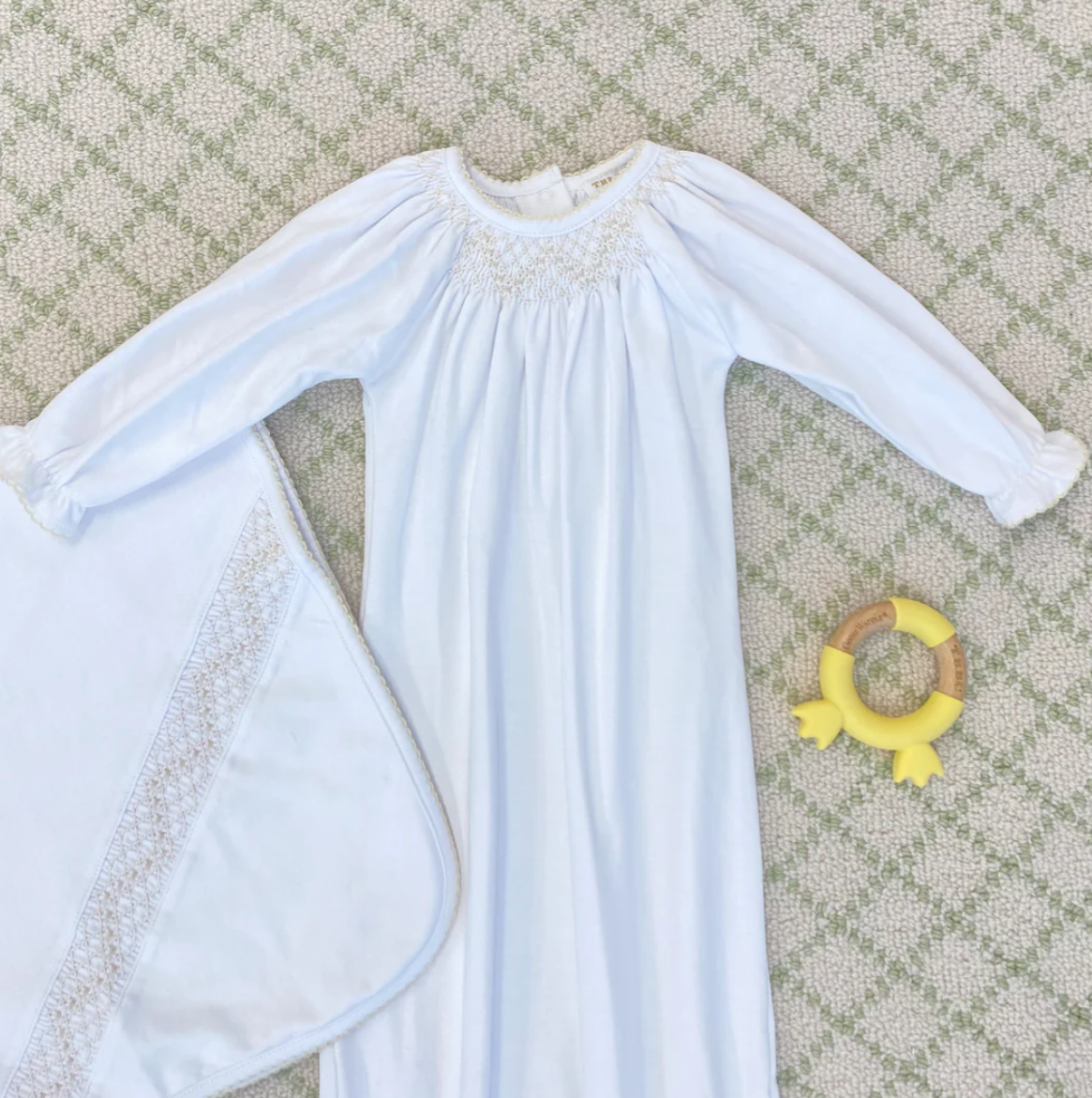 TBBC - Sweetly Smocked Gown Worth Avenue White/Palmetto Pearl