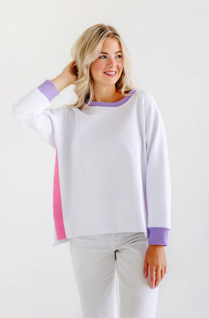 TBBC - Courtney's Cozy Crewneck (Women's) Worth Avenue White/Palisades Purple/Romany Rose