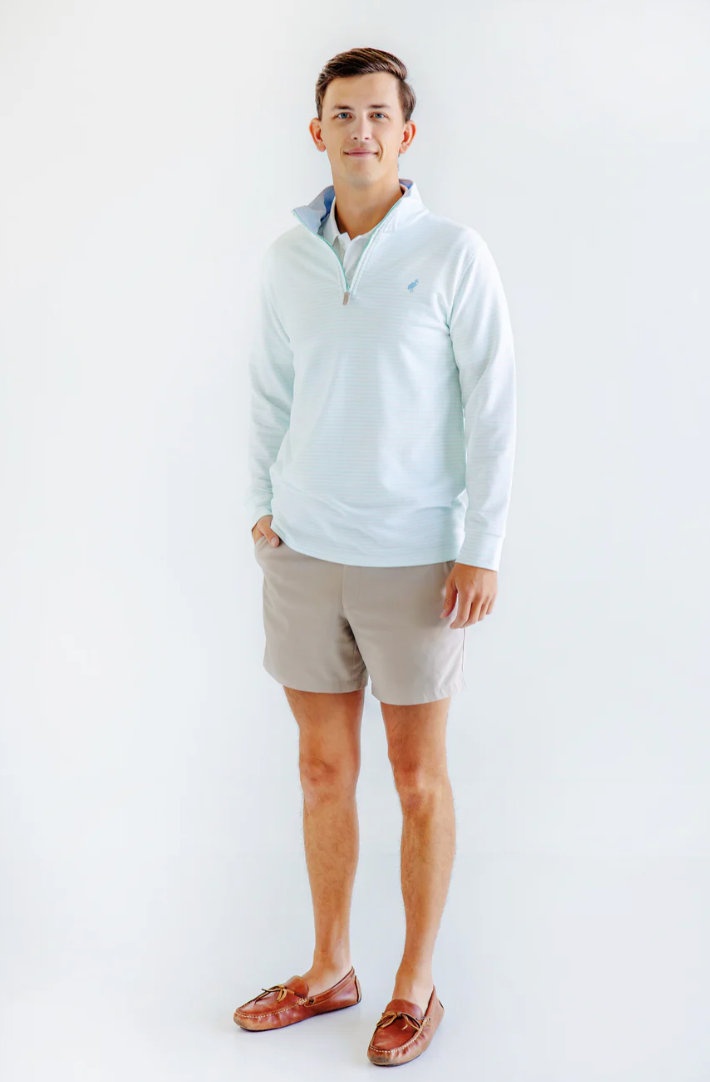 TBBC - Hayword Half-Zip (Men's) Sea Island Seafoam Stripe with Beale Street Blue