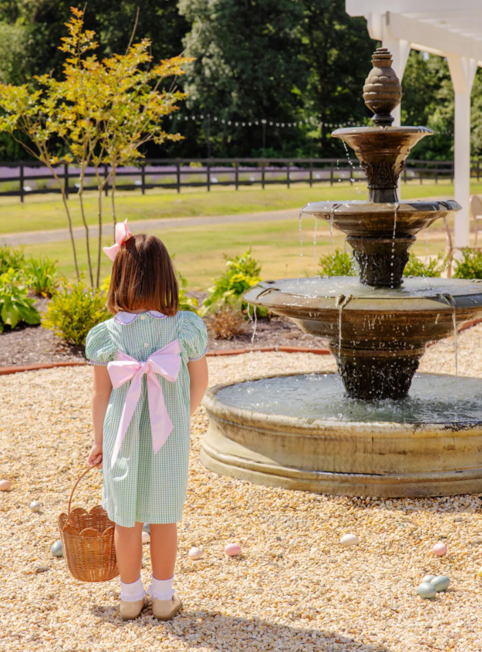 TBBC - Mary Dal Dress Kiawah Kelly Green Windowpane with Palm Beach Pink Bow & Lauderdale Lavender Ric Rac