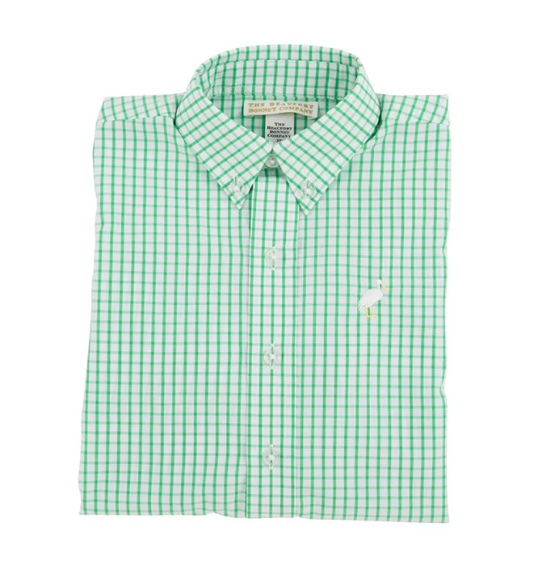 TBBC - Dean's List Dress Shirt Kiawah Kelly Green Windowpane with Multicolor Stork