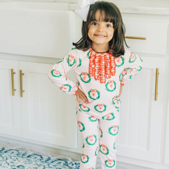 Sugarbee - Pink Wreath Ruffle Buttflap Pjs