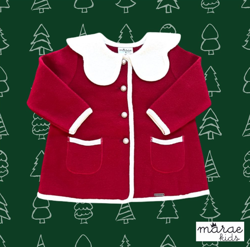 Marae - Petal Bib Collar Coat Red/White