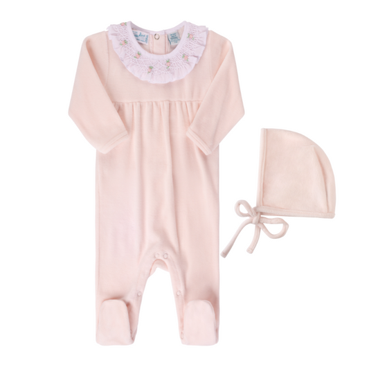 Feltman Brothers - Velour Smocked Collar Girls Romper/Hat