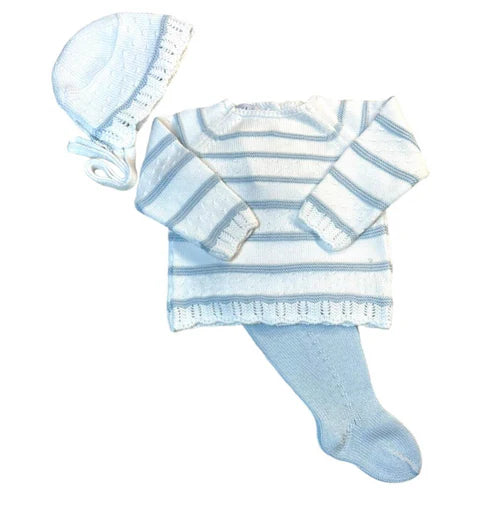 Mi Lucero-White and Light Blue Footie Set