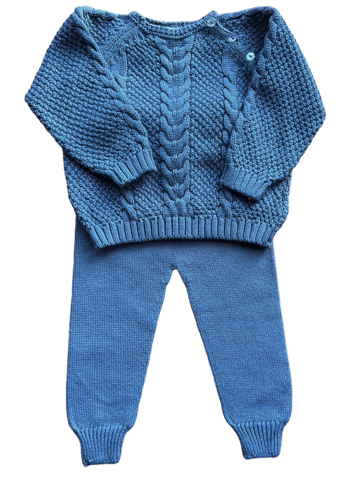 Mi Lucero - Cable/Rice Stitch Jogger Set Steward Blue