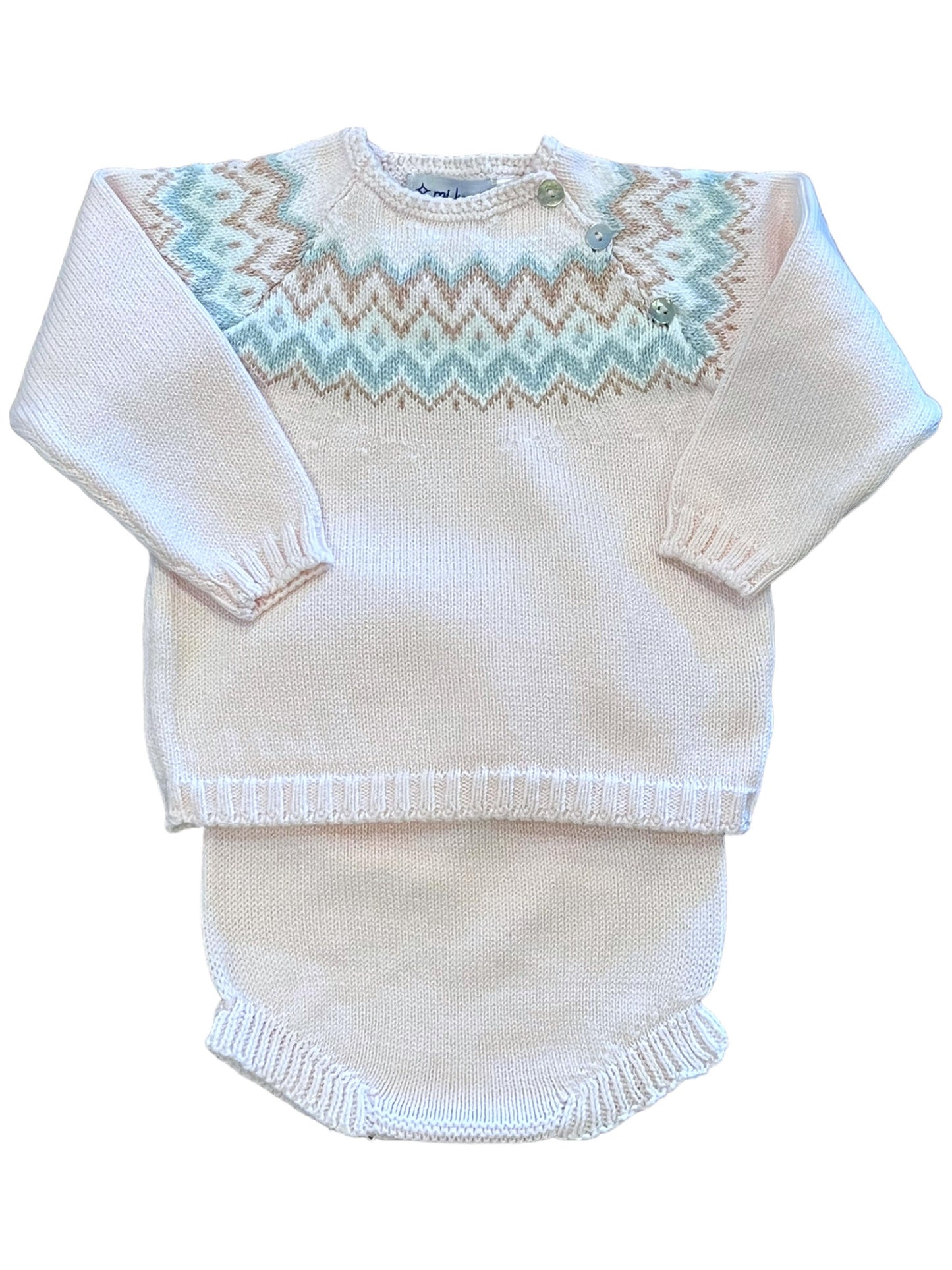 Mi Lucero - Fair Isle Herringbone Diaper Set Pink