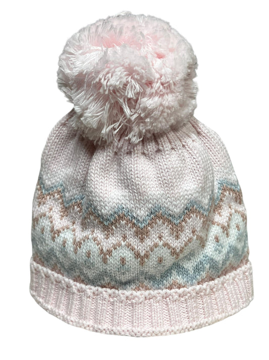 Mi Lucero - Fair Isle Herringbone Toboggan Hat Pink