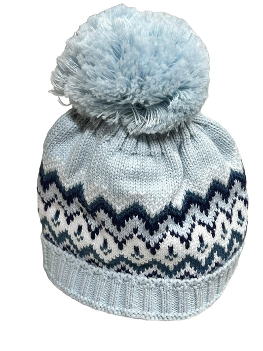 Mi Lucero - Fair Isle Herringbone Toboggan Hat Light Blue