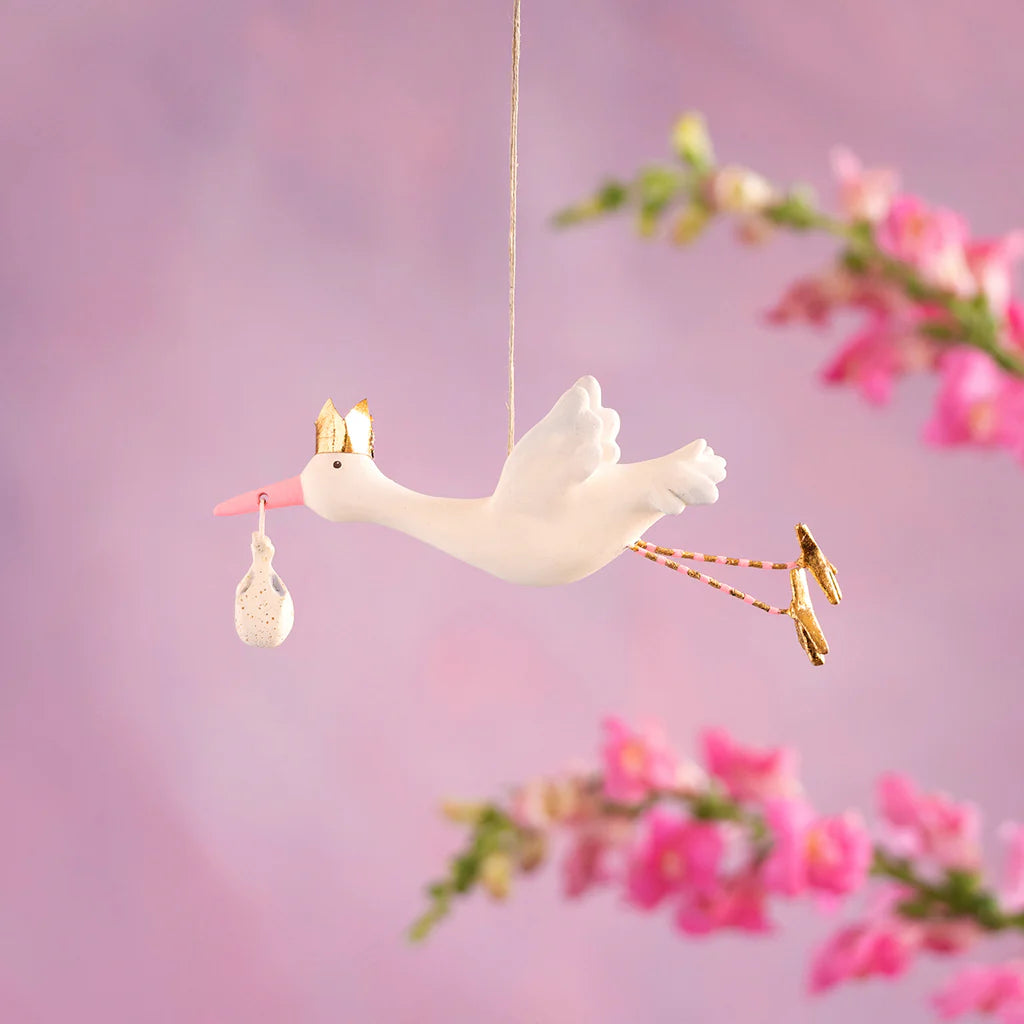 Flying Stork Pink Ornament