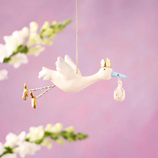 Flying Stork Blue Ornament