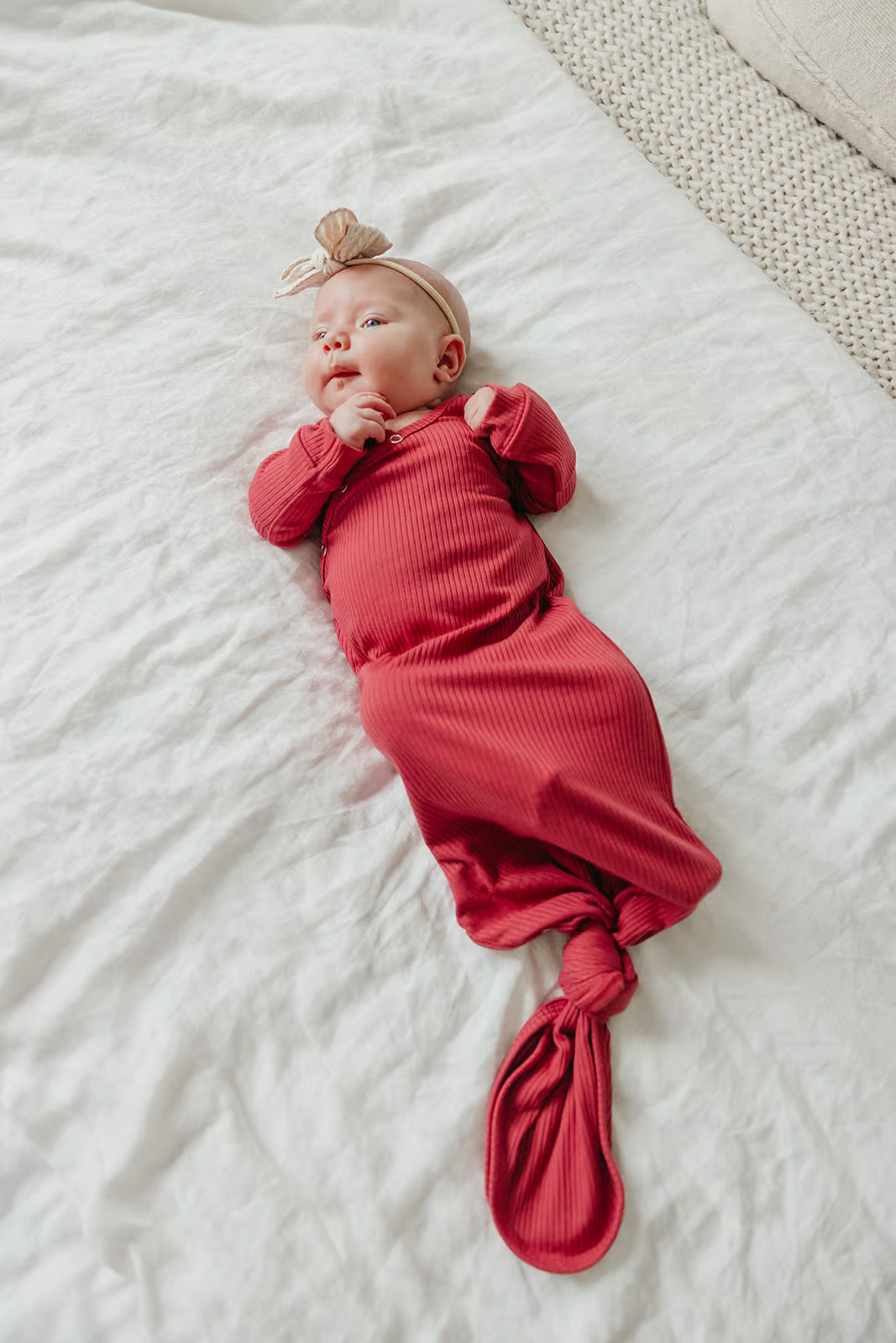 Copper Pearl - Berry Rib Knit Newborn Knotted Gown