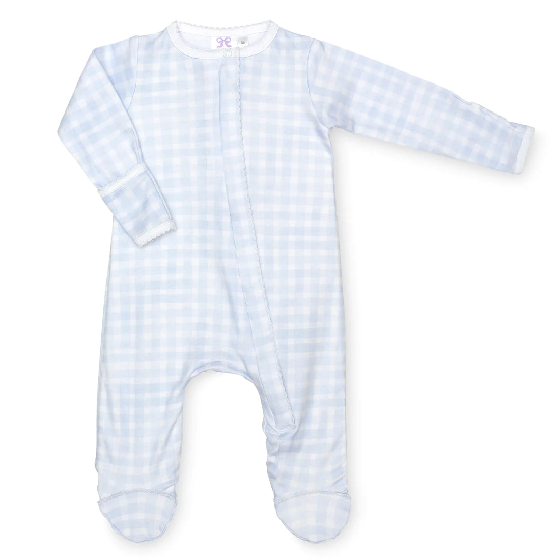 Lavender Bow - Blue Gingham Classic Footie