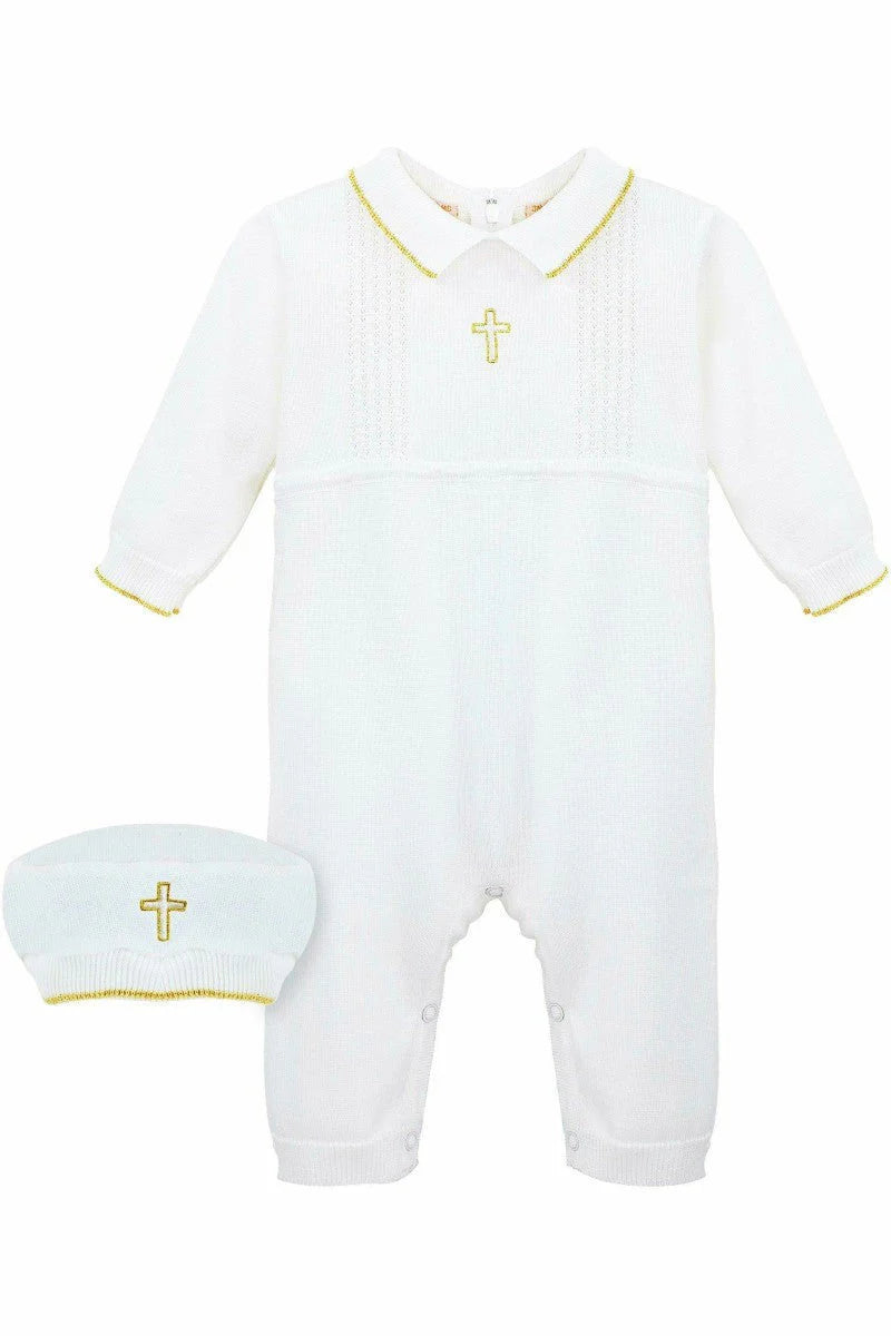 Carriage Boutique - Boys Romper Gold Cross Detailing