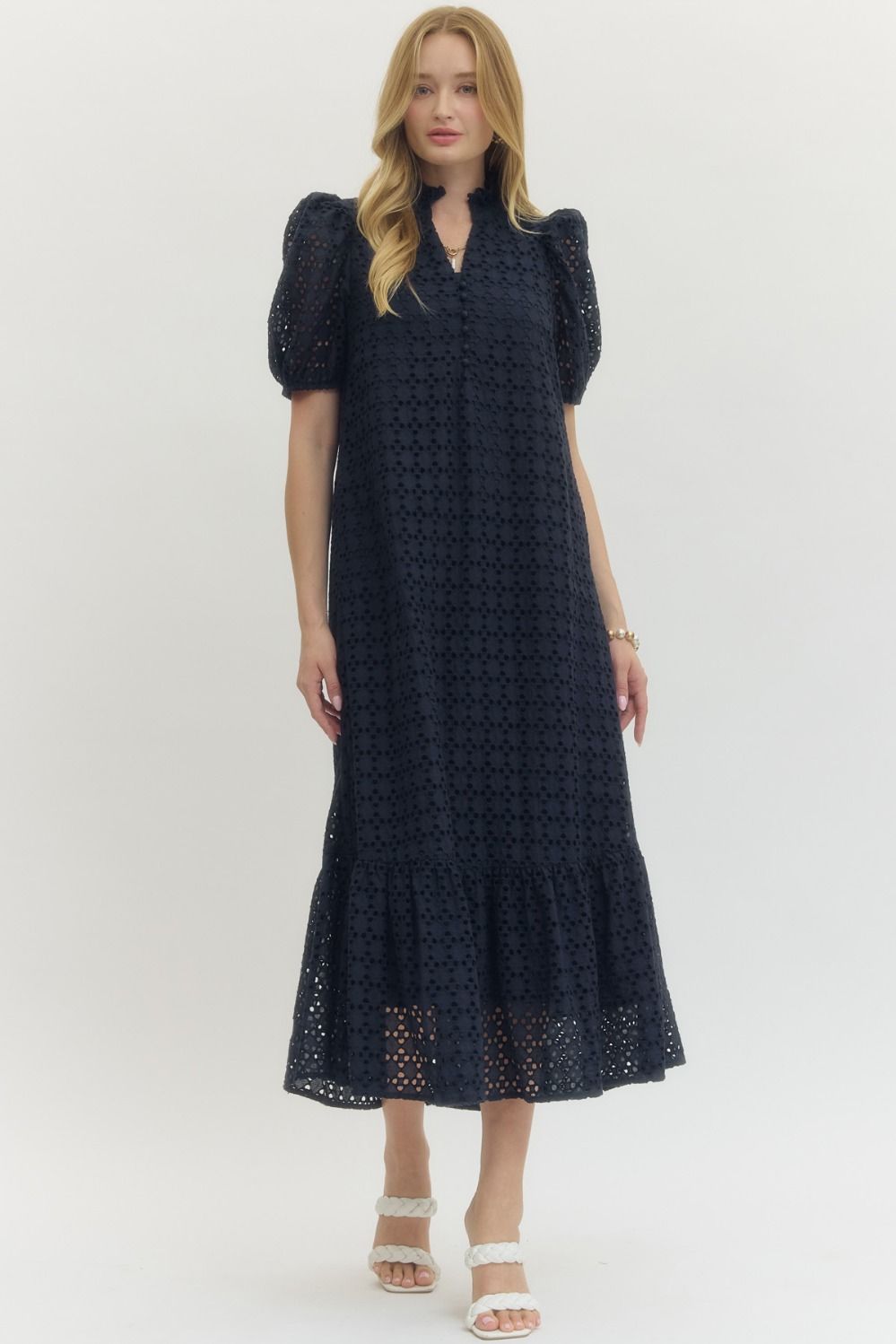 Clara Navy Eyelet Maxi Dress