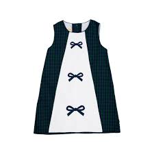 TBBC - Annie Apron Dress - Bow Applique - Fall Party Plaid/Worth Avenue White