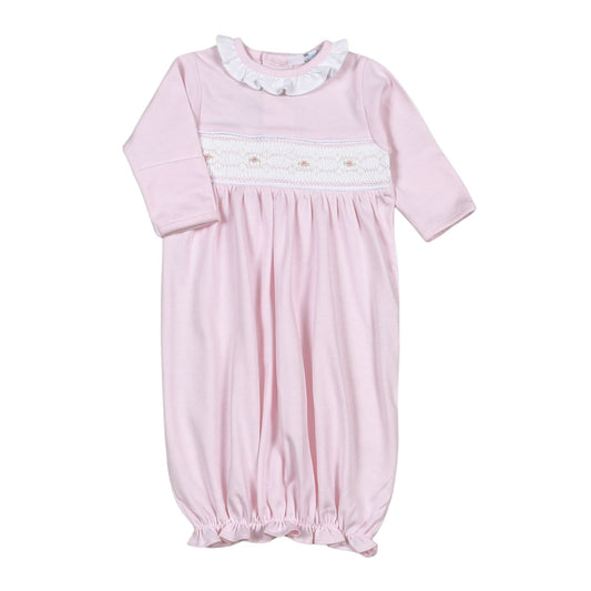 Baby Loren | Sally Pink Hand Smocked Pima Gown