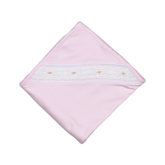Baby Loren | Sally Pink Hand Smocked Pima Receiving Blanket
