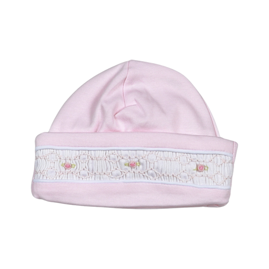 Baby Loren | Sally Pink Hand Smocked Pima Beanie