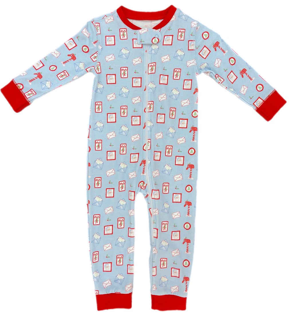 James & Lottie - Letters to Santa Blue One Piece Jammies