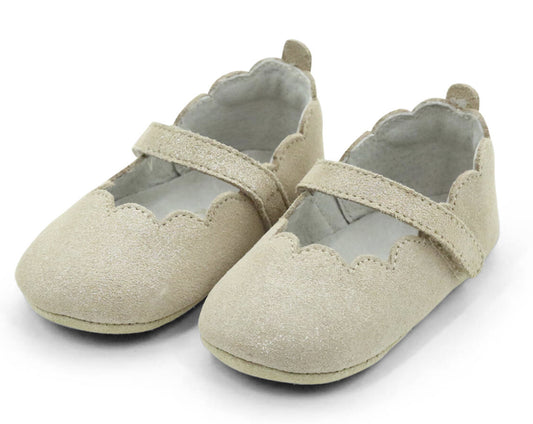 L'Amour - Mimi Scallop Crib Mary jane Champagne Suede Shimmer