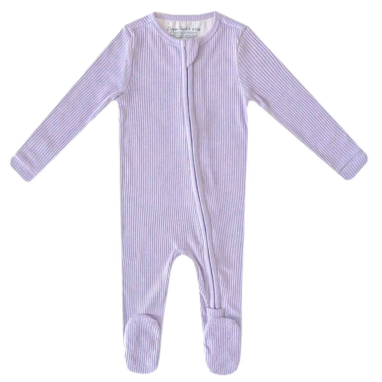 Copper Pearl - Periwinkle Rib Knit Zip-up Footie